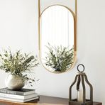 PYROSUN Siyah Metal Çerçeveli Banyo Aynası, Tavan Asma Çubuğu Duvara Monte Dekoratif Ayna, Metal Çubuklu Özelleştirilebilir Oval Ayna (Altın, 40 cm x 70 cm)