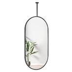 PYROSUN Siyah Metal Çerçeveli ve Levrek Asma Oval Tavan Aynası - Özelleştirilebilir, Banyo Dekoratif Aynası, Duvara Monte Makyaj Aynası (Boyut: 50 cm x 70 cm)