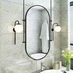PYROSUN Siyah Metal Çerçeveli ve Tavan Asma Çubuklu Makyaj Aynası, Banyo için Yüzer Duvar Aynası, Ev veya Otel için (C, 50 cm x 70 cm)