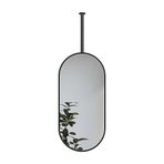 PYROSUN Siyah Oval Tavan Asmalı Ayna, Yatak Odası/Oturma Odası/Veranda için Modern Basit Makyaj Aynası, Banyo Dekoratif Ayna, Metal Çerçeveli Ayna (Boyut: 40 cm x 40 cm