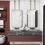 PYROSUN Tavan Banyo Aynası, Duvara Monte Lavabo Aynası, Metal Çerçeveli Altın Banyo Aynası, Dikdörtgen Yuvarlak Köşeler (Boyut: 40 cm x 70 cm)