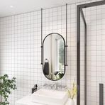 PYROSUN Tavana Asma Makyaj Aynası, Asılı Çubuk Banyo Aynası, Büyük Oval Duvar Aynası, Duş, Tıraş ve Makyaj için Metal Çerçeve Dekoratif Ayna,