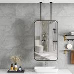 PYROSUN Tavandan Asılı Dikdörtgen Banyo Aynası, Duvar Dekoru, Modern Banyo Aynası, Siyah Metal Çerçeveli Makyaj Aynası (Boyut: 40 cm x 60 cm)