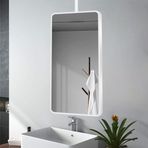 PYROSUN Tavandan Asılı Dikdörtgen Yüzer Ayna, Metal Çerçeveli ve Çubuklu Banyo Aynası, Makyaj Aynası, Duvar için Beyaz Dekoratif Ayna (Boyut: 50 cm x 70 cm)