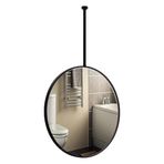 PYROSUN Tuvalet, Giriş, Dükkan, Banyo, Büyük Asılı Dekoratif Ayna için Metal Çerçeveli ve Asma Çubuklu Tavan Yuvarlak Yüzer Ayna (Siyah, 40 cm)
