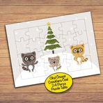 PZ136 Çam Ağacı Ve Rakunlar Çocuklara Özel Puzzle Yapboz Tablo