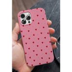 Q Aksesuar İphone 12 Uyumlu Mini Kalpler Tasarımlı Şeker Pembe Premium Telefon Kılıfı