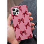 Q Aksesuar İphone 6S Uyumlu Kırmızı Kurdele Tasarımlı Şeker Pembe Premium Telefon Kılıfı