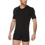 Q-EN Erkek Siyah V Yaka Bambu T-shirt