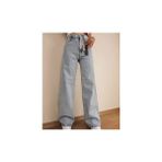 Q Power Likralı Kadın Açık Mavi Kar Yıkama Yüksek Bel Bol Paça Denim Kot Pantolon LVK-001040A - 38