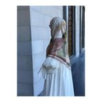 Qalortex Scarf Pamuklu Amber Desen Eşarp-Haki/Krem
