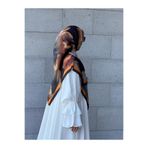 Qalortex Scarf Pamuklu Flora Desen Eşarp-Siyah/Gold