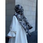 Qalortex Scarf Pamuklu Mimoza Desen Şal- Sİyah/Beyaz