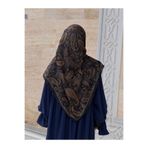 Qalortex Scarf Pamuklu Soft Açelya Desen Eşarp-Morcivert Siyah