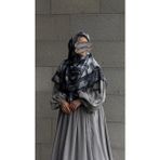 Qalortex Scarf Pamuklu Soft Fırça Desen Eşarp-Siyah/antrasit - Çok Renkli