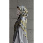 Qalortex Scarf Pamuklu Soft Fırça Desen Eşarp-Yağyeşil/gri