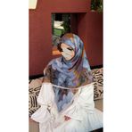 Qalortex Scarf Pamuklu Soft Meva Desen Eşarp-Blueberry