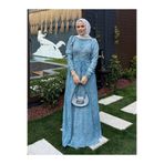 QALVE Desenli Piliseli Şifon Elbise Mavi