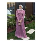QALVE Desenli Piliseli Şifon Elbise Pembe