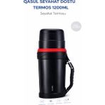 Qasul 1200ML Seyahat Termosu – Paslanmaz Çelik, Sıcak & Soğuk Tutma Özellikli Büyük Boy Termos - Siyah
