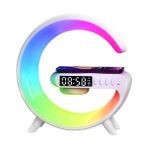 Qasul 15W G Şekli LED Kablosuz Şarj Özellikli Hoparlör Renk Değiştirme Zamanlayıcı Çalar Saat Şarj Standı, Yatak Odası Için Başucu Masa Lambası ve Hoparlör - Beyaz