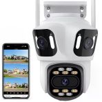 QASUL 3-Ekran Güvenlik 6K HD PTZ Kamera Wifi Gözetim Çok Lensli IP Kamera Kablosuz CCTV Kamera