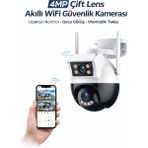 Qasul 4mp Çift Lens Wifi Güvenlik Kamerası Otomatik Takip Gece Görüş IP66 Dış Mekan - Beyaz