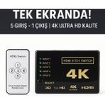 Qasul 5 Portlu Kumandalı 4K Full Hd 1080P HDMI Switch Çoklayıcı - Siyah