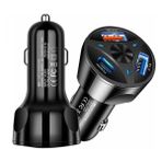 Qasul 55W Araç Içi Çakmaklık Hızlı Şarj Aleti Pd Quick Charger 2 USB 1 Type-C Çıkış - Siyah