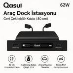 Qasul 62W–Tesla Model 3/Y/S/X Uyumlu, USB-A + USB-C,80 cm Geri Çekilebilir Kablolu Araç Şarj İstasyonu