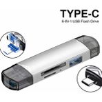 Qasul 6’sı 1 Arada Otg Kart Okuyucu Type-C USB 3.0 – Sd / Tf / USB Çok Fonksiyonlu Adaptör - Gri