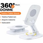 Qasul Alaşımlı 360° Dönme Özellikli Katlanabilir Telefon ve Tablet Standı - Beyaz