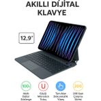 Qasul iPad Pro 12 ile Uyumlu (3-4-5-6 Nesil) / iPad Air 6 ile Uyumlu 13'' M2 Kablosuz Bluetooth Klavye 12.9, Touchpad’li, Dijital Ekranlı, Şarj Edilebilir, Türkçe Q, 64 Tuşlu - Siyah
