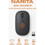 Qasul NRT-180 Şarj Edilebilir Sessiz Bluetooth Kablosuz Mouse – 2.4 Ghz, Uzun Pil Ömrü, Ince Tasarım - Siyah