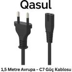 Qasul Power Güç Kablosu Ps2-Ps3-Ps4-Ps5-Xbox-Tv-Teyp-Işıldak-Yazıcı-Makinalar Için Uyumlu (1,5m) 2 Pinli - 150 cm - 0 - Siyah