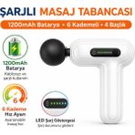 Qasul Şarjlı Masaj Tabancası 1200MAH Bataryalı 6 Kademeli 4 Başlıklı Kas Gevşetici Masaj Aleti - Beyaz