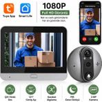 Qasul Wifi Akıllı Kapı Kamerası 4.3" Ekran 1080P Hd Görüntülü Kapı Dürbünü Pır Sensörlü - Gri - Siyah