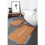 Qatalina Kahverengi Bath Yazılı Yıkanabilir Kaymaz Taban 2 Li Banyo Paspası Klozet Takımı Halısı