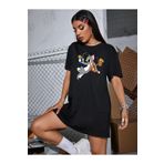 qavnas Unisex Siyah Oversize Mickey & Mouse Boyfriend T-shirt