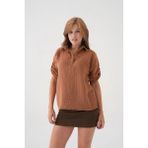 Qawwa Kadın Müslin Bluz Gömlek Yaka Oversize Kol Düğme Detaylı Nefes Alabilen Rahat Yazlık Bluz - M - L - Camel