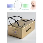 QAYYO Accessories Verona Siyah Çerçeve Cat Eye Çerçeve Popüler Şeffaf Ekran Gözlüğü