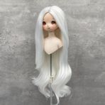 Qcwwy Uzun Kıvırcık Bebek Peruk, Yumuşak İpek Malzeme, 1/3 Bebek Için Gerçek Saç Derisi Tasarımı, 22-23cm Baş Çevresine Uygun, Kişiselleştirilebilir Stiller, Rahat Giyim (Ay Beyazı)