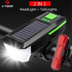 QD-0703T Stili X-Tıger Güneş Enerjisi Bisiklet Korna Işığı Bisiklet Işığı USB Şarj Edilebilir Yağmur Geçirmez Korna Çan Çok Fonksiyonlu Bisiklet Işıkları (Yurt Dışından)