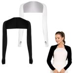 QEEROYO 2 adet UV korumalı bolero, havalı şal kollar, UV koruması bolero, kadınlar için kol kolluğu, soğutucu şal, parmak delikli kol manşeti, güneş koruması Bolero Shrug, siyah ve beyaz, Siyah ve