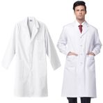 QEEROYO Laboratuvar önlüğü, erkek, kadın, tıp doktor önlüğü, laboratuvar önlüğü, beyaz, pamuk doktor önlüğü, düğmeli ve 3 cepli, kimya, okul, üniseks, laboratuvar, üniversite, iş için, Beyaz, XL