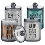 Qeirudu Kapaklı ve Etiketli 4'lü Paket Qtip Tutucu Dispenseri - 10 oz Eczacı Kavanozları Banyo Vanity Teneke Kutu Düzenleyici Pamuk Topları, Pedler, Çubuklar, Diş İpi (Siyah)