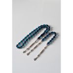 QELA COLLECTION Sürmeli Kehribar Tesbih+ Zaza Tesbih Seti | Ahşap Kutulu | Metal Püsküllü