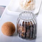 Qer Home 3 Adet Top Mantar Kapaklı Çizgili Cam Kavanoz ve Baharatlık Seti 1200 ml - Şeffaf