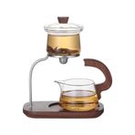 Qerhome Akasya Detaylı Borosilikat Cam Manyetik Özellikli Japon Stili Lüks Bitki Çayı Demliği 350 Ml