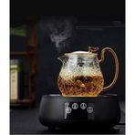 Qerhome Borosilikat Cam Buzlu Gold Saplı Bitki Çayı Demliği 550 Ml Altındem Şeffaf